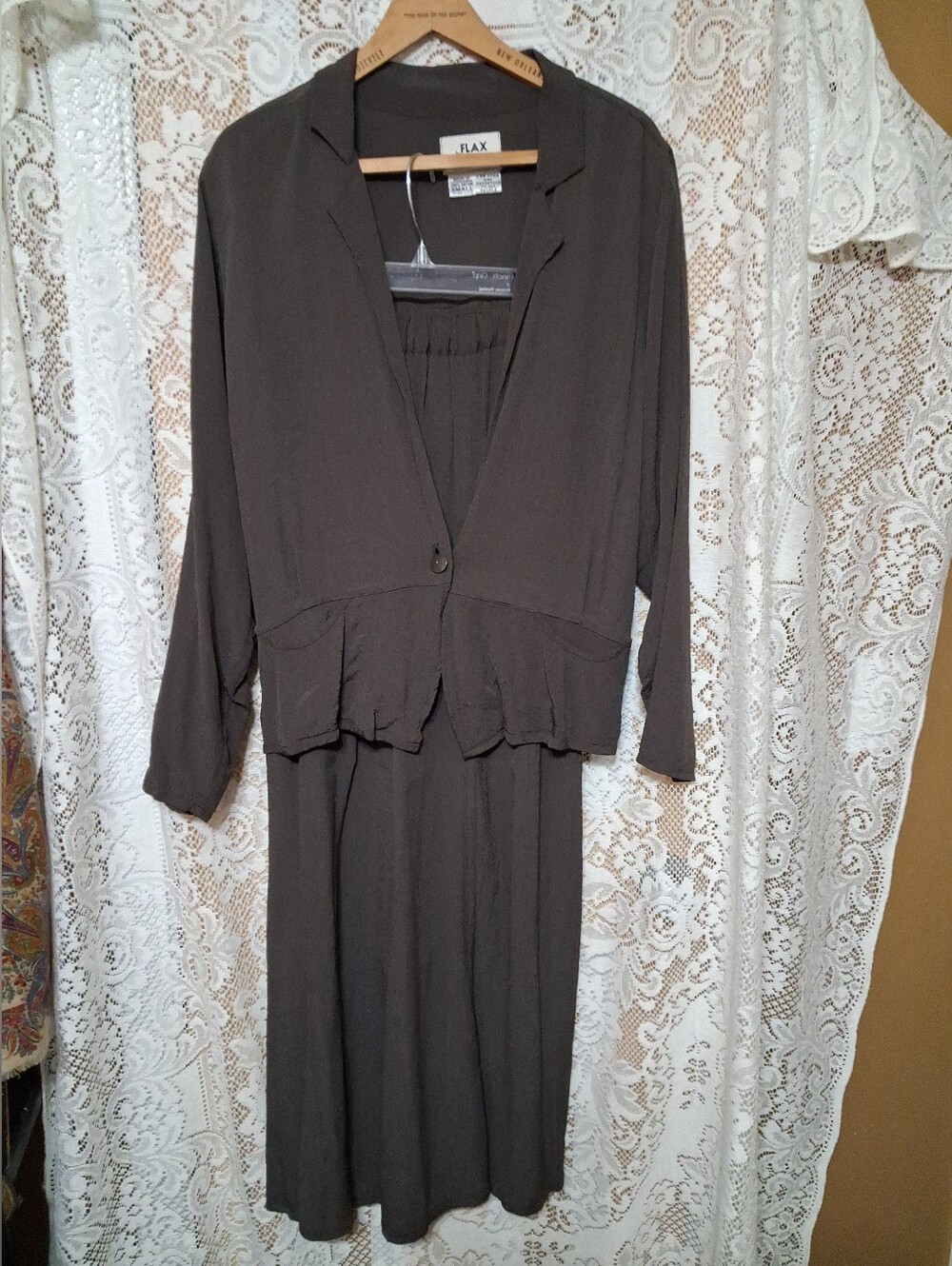 FLAX Olive Long Sleeve Two-Piece Dress Set